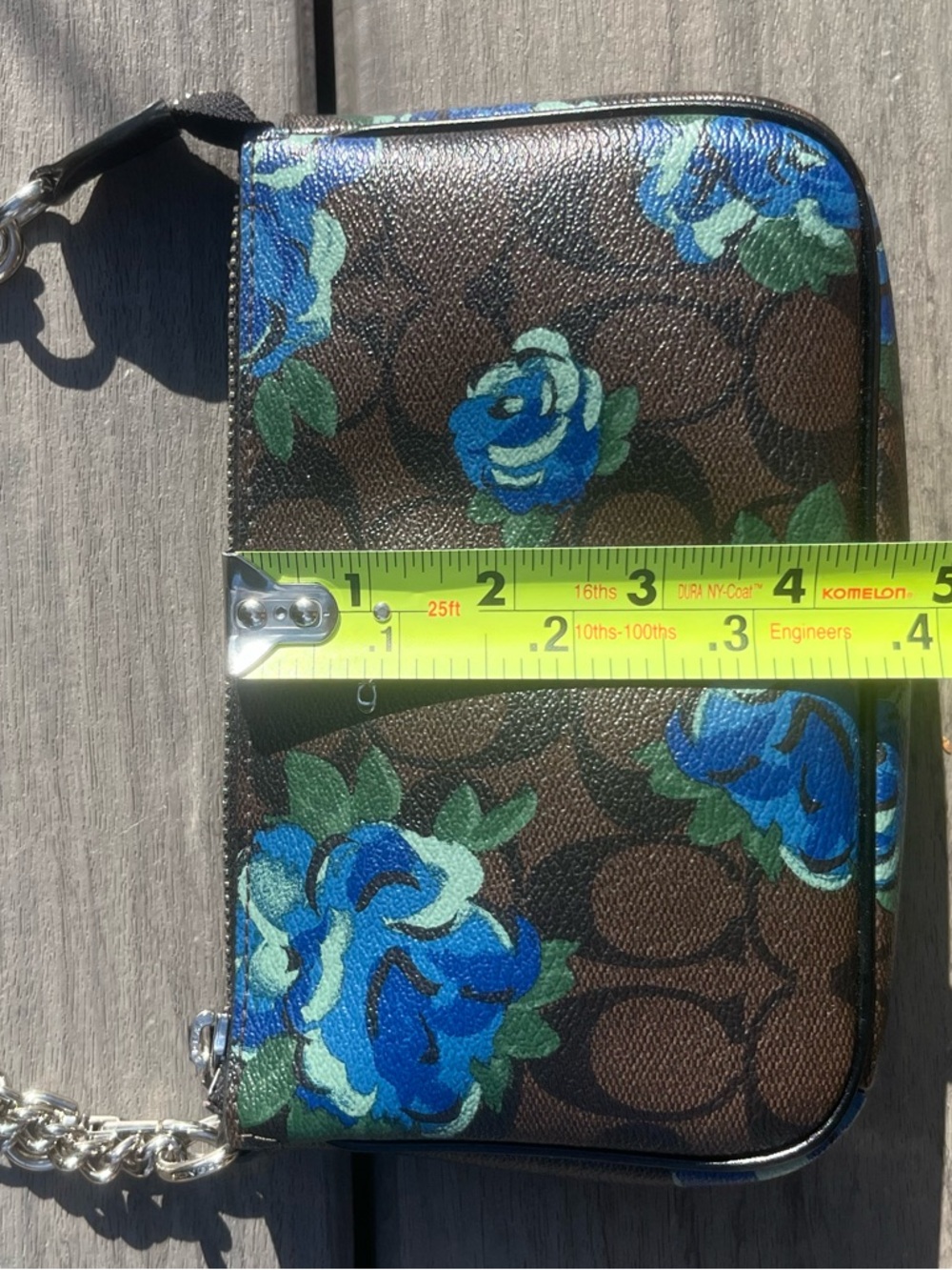 Coach; Signature Nolita 19; Brown/Blue Floral; Mini Bag; Accessory Silver Chain - Picture 3 of 13
